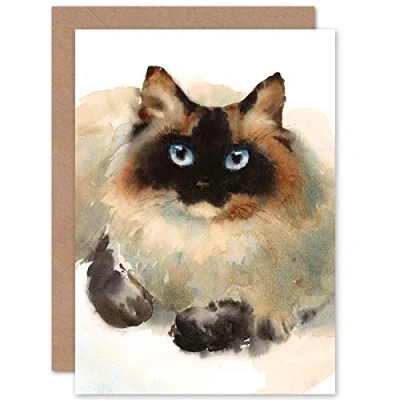 Image of Wee Blue Coo Personalised Greeting Card Cat Ragdoll Face Watercolour Custom