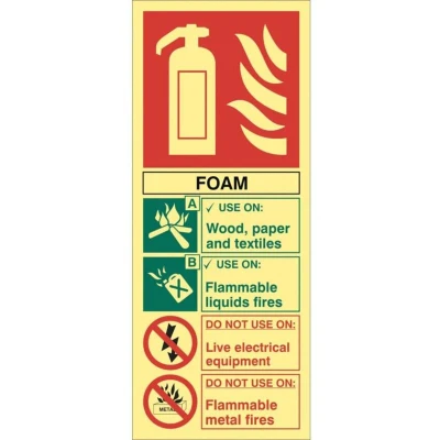 Image of Sitesafe Foam Fire Extinguisher Photoluminescent Rigid PVC Sign 82 x 202mm