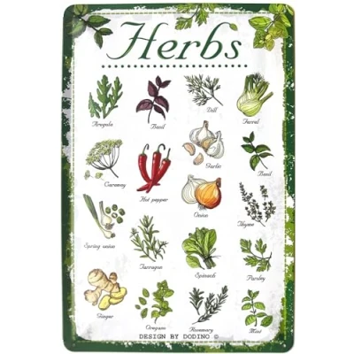 Image of DODINO 20 x 30 cm Tin Signs Kitchen Decorative Garden Herbs Wall Metal Sign