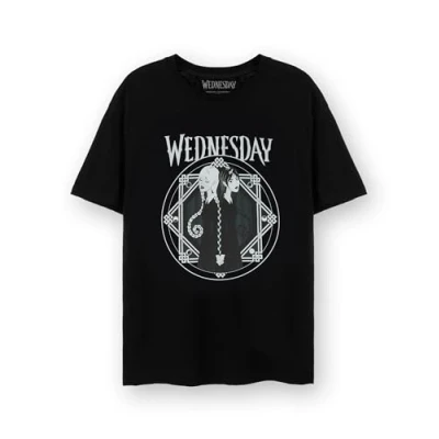 Image of Wednesday Womens T Shirt Ladies &amp; Teens Goody Addams Connected Graphic Tee in Black Netflix Series Merchandise Adults Girls Short Sleeve Top The Family Apparel Gift