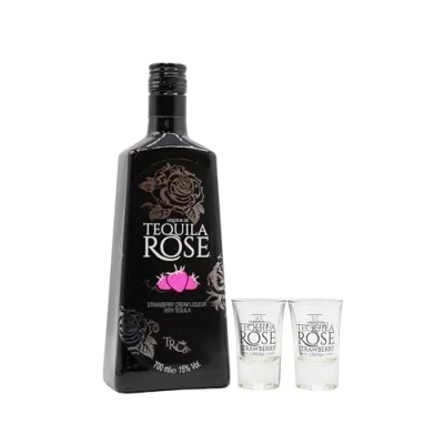 Image of Tequila Rose Shot Glasses &amp; Original Strawberry Cream Liqueur 70cl 15% ABV