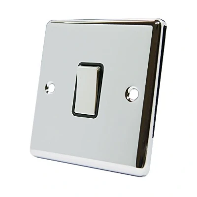Image of AET CPC1GSWIBC Polished Chrome Classical Black Insert Metal Rocker Switch 10 Amp Single 1 Gang 2 Way Light
