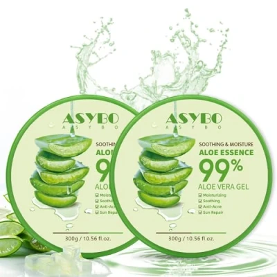 Image of ASYBO 300x2 ML Natural Aloe Vera Gel Organic Moisturizing Vera, Soothing and Hydrating, Sunburn Scar Repair, After Sun Care for Face Body Hair