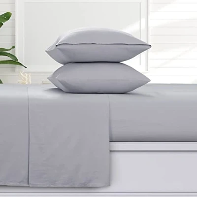 Image of Tribeca Living Solid Flannel Twin Sheet Set, Super Soft 100% Cotton, Extra Deep Pockets, Grey