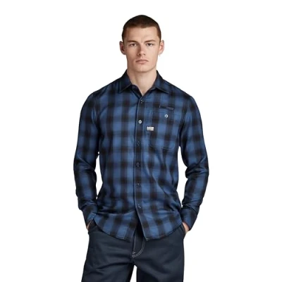 Image of G STAR Bristum 2.0 Shirt, Men&#039;s, Size: Small, Rank blue big shadow check