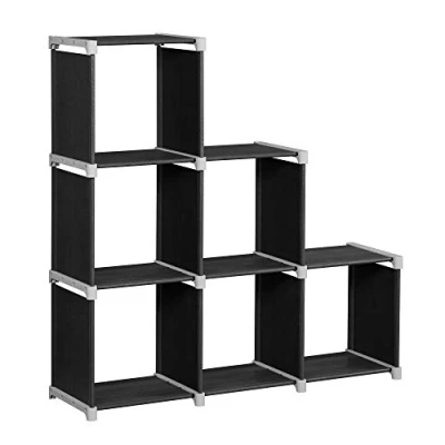 Image of SONGMICS 6 Cube Bookcase, DIY Storage Rack, Staircase Organiser in Living Room, Bedroom, Children’s Study, for Toys and Daily Necessities, Room Divider, Black LSN63H