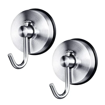 Image of YOHOM Suction Towel Hooks Stainless Steel No Drill Vacuum for Bathroom Kitchen Sucker Shower Hook Holder Coat Heavy Duty Brushed Silver 2Pcs