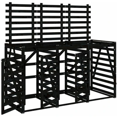Image of vidaXL Triple Wheelie Bin Storage Black Solid Wood Pine
