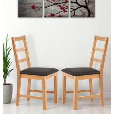 Image of Hallowood Furniture Solid Oak Small Dining Chairs Set of 2, with Linen Fabric Seat Pad, Modern Ladder Back Kitchen Chairs, Room (Charcoal Grey)