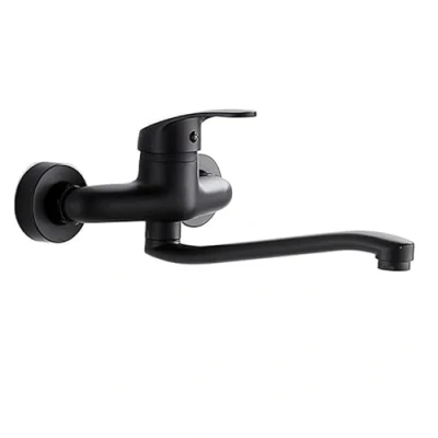 Image of HOUDISAM Wall Mounted Faucet Black Brass Chrome Taps For Kitchen Sink Tap Dual Hole Mixer
