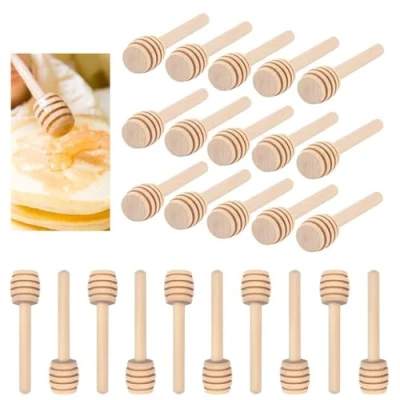 Image of DCQQ 25Pcs Wooden Honey Sticks Dippers Dipper Stirrer Stick Spoons for Jar Dispense Drizzle and Wedding Party Gift