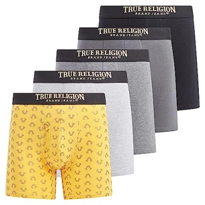 Image of True Religion Cotton Stretch Mens Boxer Briefs, Underwear Pack of 5, Medium