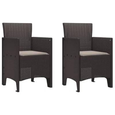 Image of vidaXL Garden Chairs with Cushions 2 pcs Brown Poly Rattan