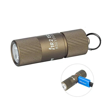 Image of OLIGHT i1R 2 EOS Desert Tan 150 Lumens Tiny Rechargeable Keychain Flashlight EDC Mini LED Keyring Light with Built in Battery for Camping Hiking Dog Walking etc