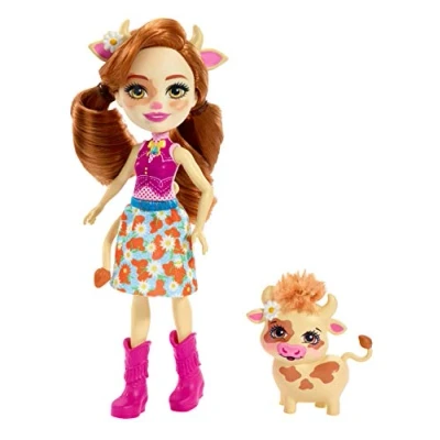 Image of Enchantimals FXM77 Cailey Cow Doll (6 Inch), and Curdle Animal Friend Figure, Multicolour