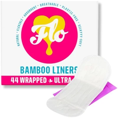 Image of FLO Organic Bamboo Panty Liners for Women Leak Proof, Highly Absorbent, Slim &amp; Biodegradable Individually Wrapped 44 Pack