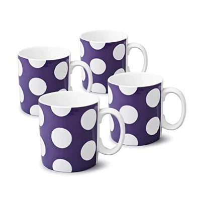 Image of WM Bartleet &amp; Sons 1750 TSET73 Traditional Set of 4 One Pint Porcelain Mug/Cup, 1pt/568ml Purple Dotty