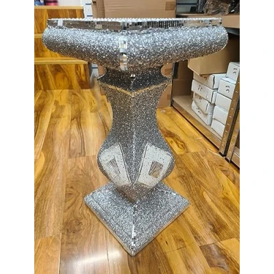 Image of Biznest End Table Style 7 Large 40X60Cm Crushed Diamond Crystal Sparkly Silver Mirrored Side