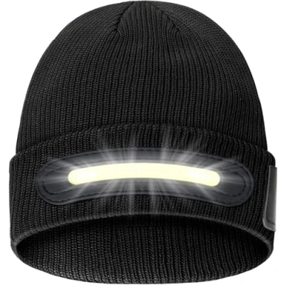Image of Anhrnala Beanie Hat with Light, Unisex LED Headlamp Cap, Rechargeable USB 3 Light Brightness Levels, Winter Lighted Cap for Walking, Running, Camping, Hiking (Black)
