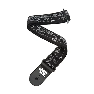 Image of D&#039;Addario Accessories Joe Satriani Guitar Strap Electric Strap, Acoustic &amp; Bass Silver Sketches