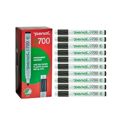 Image of PENOL Permanent Marker Pens, 10 Pens Black Color 0700, 1.5mm Bullet Tip with Nordic Swan Ecolabel, Quick Dry and Fade Resistant Ink Based on Alcohol Markers for Artwork