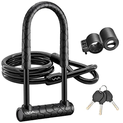 Image of Bike u Lock,20mm HeBike Heavy Duty Combination Bicycle Lock Shackle 4ft Length Security Cable with Sturdy Mounting Bracket and Key Anti Theft Secure Locks
