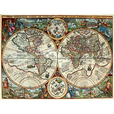Image of Wee Blue Coo Map Antique Globe Hemisphere Ornate Decorative Art Large Print Poster Wall Decor 18x24 inch