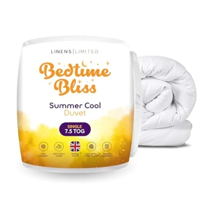 Image of Linens Limited Single Duvet 7.5 Tog, Made in the UK, Bedtime Bliss, Summer Cool Quilt, Soft and Comfy, Hollowfibre, Machine Washable (White)