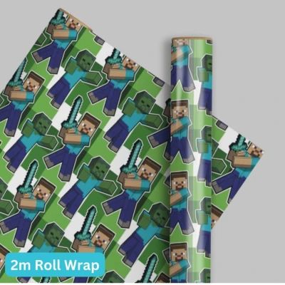 Image of MINECRAFT WRAPPING PAPER 2M ROLL WRAP BIRTHDAY GIFT