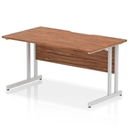 Image of Impulse 1400 x 800mm Scalloped Edge Straight Office Desk Walnut Top Silver Cantilever Leg