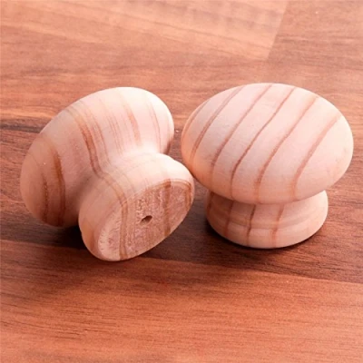 Image of 2X Small Pre Drilled 40mm Door Knobs Plain/Natural Wooden Pine Handles