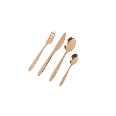 Image of Sabichi Glamour 16 Piece Cutlery Set Copper Finish Stainless Steel Flatware with Star Design, Elegant Tableware for 4 People, Includes Knives, Forks, Spoons, and Teaspoons, Mirror Polished