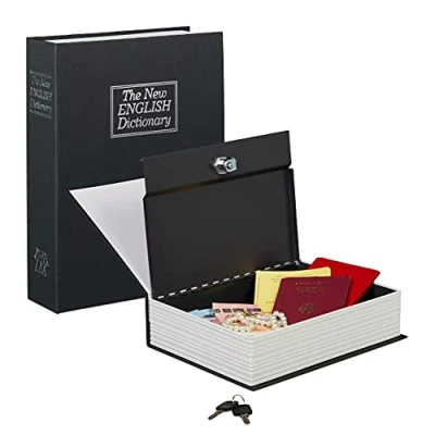 Image of Relaxdays Large Book Safe, Locking, Steel Cash Box, Combination Lock, HxWxD: 27 x 20 6.5 cm, Diversion Black