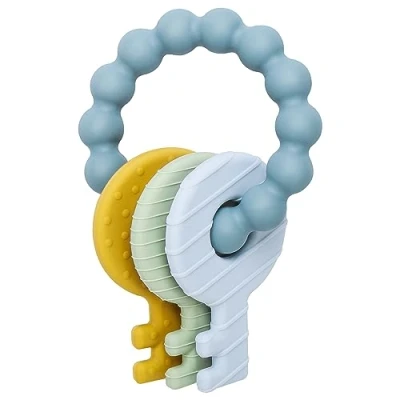 Image of CLDY Silicone Teething Toys for Baby 3 Months, 100% Food Grade Silicone, Toy Soothing Gums, Jaws to Improve Self Feeding Speech Development, Essential Stuff Boy and Girl(Blue)