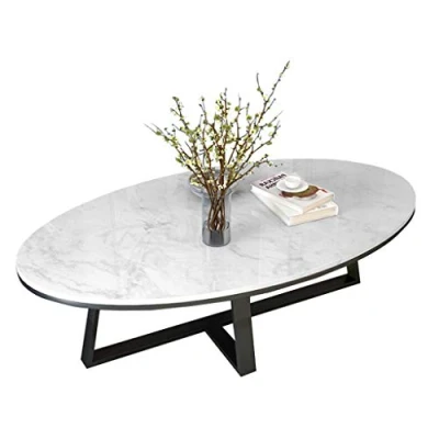 Image of Oval Marble Coffee Tables for Living Room White l Modern Occasional End Side Table Home Small Spaces Furniture