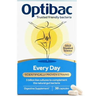 Image of Optibac Probiotics Every Day Digestive Probiotic Supplement with 5 Billion Bacterial Cultures &amp; FOS Fibres 30 Capsules