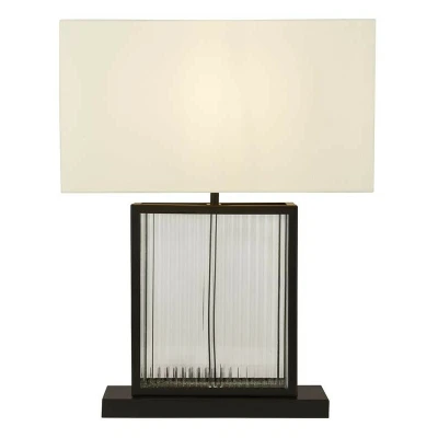 Image of Clarendon 1 Light Table Lamp, Tempered Glass, Velvet Off White Shade Matt Black