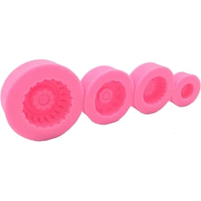 Image of Tire Fondant Moulds Wheel Set of 4 Truck Shape Silicone Mold for Sugarcraft Cake Decoration Chocolate, Candy, Polymer Clay, Soap, Jelly Pink