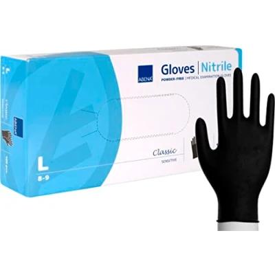 Image of ABENA Black Nitrile Medical Gloves Examination Clinical for Supplies Powder Free Professional Non Latex Pack of 100