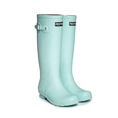 Image of Festival Ladies Womens Tall Rubber SLIM FIT Waterproof Wellington Boots (Aqua, UK Footwear Size System, Adult, Women, Numeric, Narrow, 5)