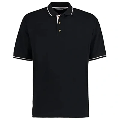 Image of Kustom Kit Mens Short Sleeve Polo Shirts, Black/White, Large. KK606
