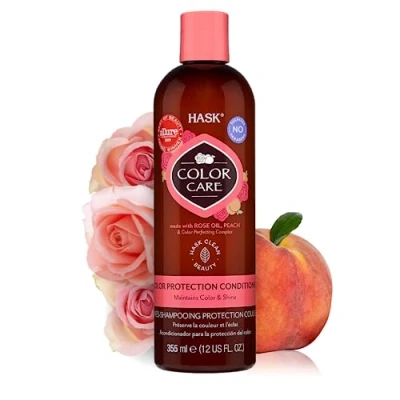 Image of HASK colour Care Protection Conditioner, with Rose Oil + Peach for Colored Hair, vegan, safe, gluten free, sulfate paraben cruelty free 1 355 mL Bottle