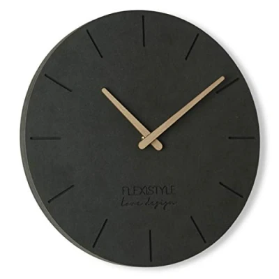 Image of FLEXISTYLE Modern wall clock 30cm ECO2 wooden hands black unusual design for office living room bedroom silent non ticking