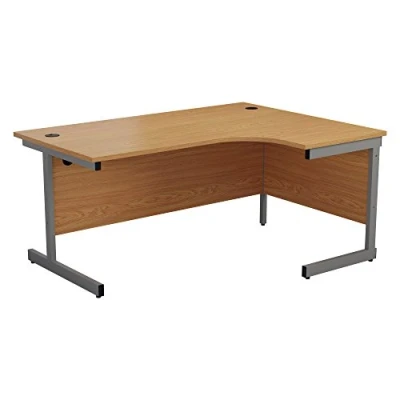 Image of Office Hippo Heavy Duty Desk, Right Corner Strong &amp; Reliable Workstation, Table With Integrated Cable Ports, PC Desk For or Home Oak Top / Silver Frame