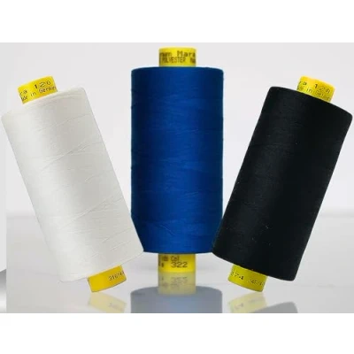 Image of Gütermann Mara 120 3 Thread Sewing Set 1000mtr/1093yd per Bobbin Sew All Polyester Black and White Blue 322