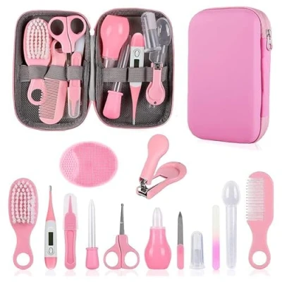 Image of Baby Healthcare and Grooming Kit, Infant Safety Care Set with Hair Brush Comb Nail Clipper, Essentials Kit for Newborn Girls Boys (Pink 18 in 1)