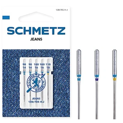 Image of SCHMETZ Domestic Sewing Machine Needles 5 Jeans 130/705 H J Needle Size: 90/14 110/18 Suitable for Working with and Similar Fabrics