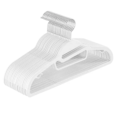 Image of SONGMICS Set of 20 Plastic Hangers, Coat Hangers with U Shaped Opening, Non Slip, Space Saving, 0.5 cm Thick, 41.5 Long, 360 Swivel Hook, White CRP041W02