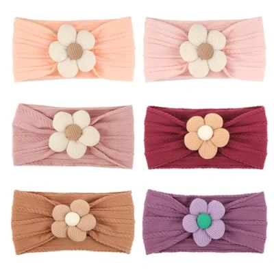 Image of DRESHOW 6 Pack Girls Flower Headbands Stretchy Nylon Handmade Hair Accessories for Newborn Infant Toddlers Kids
