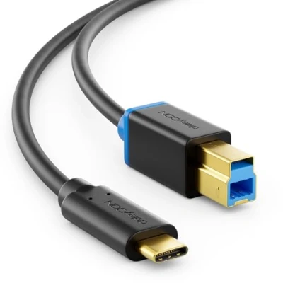 Image of deleyCON 2m (6.56 ft.) USB 3.0 Printer Cable Scanner Type 3.1 Connector C to B 5 Gbps Data for e.g. Computer External Hard Disk Black